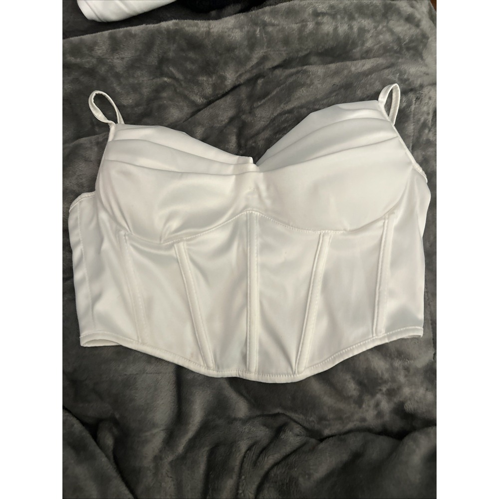 MADRAG White Corset Bustier Crop Top Women's Zip Size S Front‎ Clubwear Festival